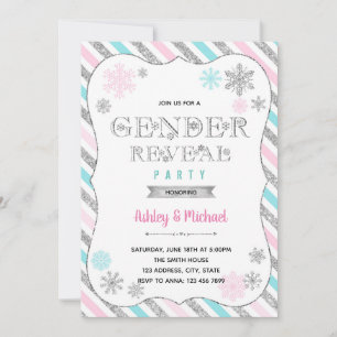 Snowflake gender reveal party theme invitation
