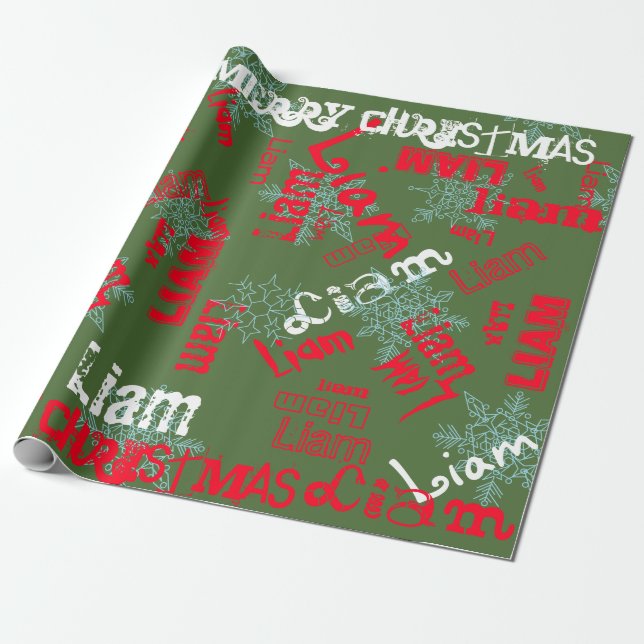 Snowflake Gift Wrap Name Changing Camo Green, Red (Unrolled)