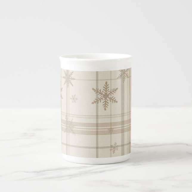 Snowflake Gingham Plaid Mug – Cozy Neutral Farm (Front)
