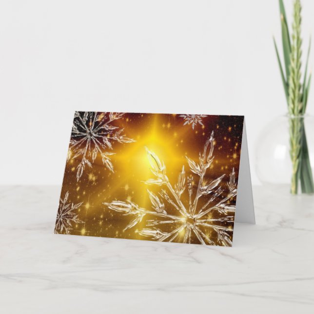 Snowflake gold glow winter ice crystal  card (Front)