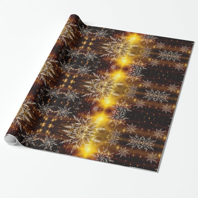 Snowflake gold glow winter wrapping paper (Unrolled)