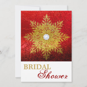 Snowflake gold red winter wedding bridal shower invitation