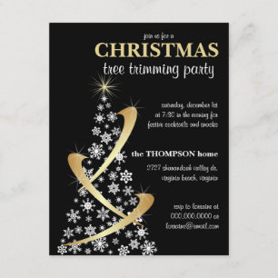 Snowflake & Gold Ribbon Christmas Tree Invite