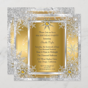 Snowflake Gold Silver Winter Wonderland Party 2 Invitation