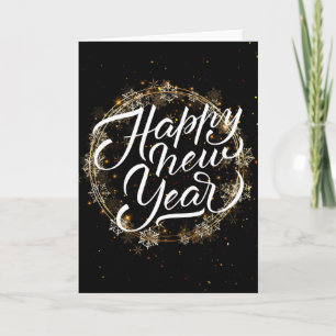 Snowflake Golden Wreath - White Happy New Year Card