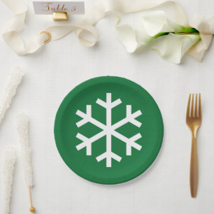 Snowflake Green Paper Plate