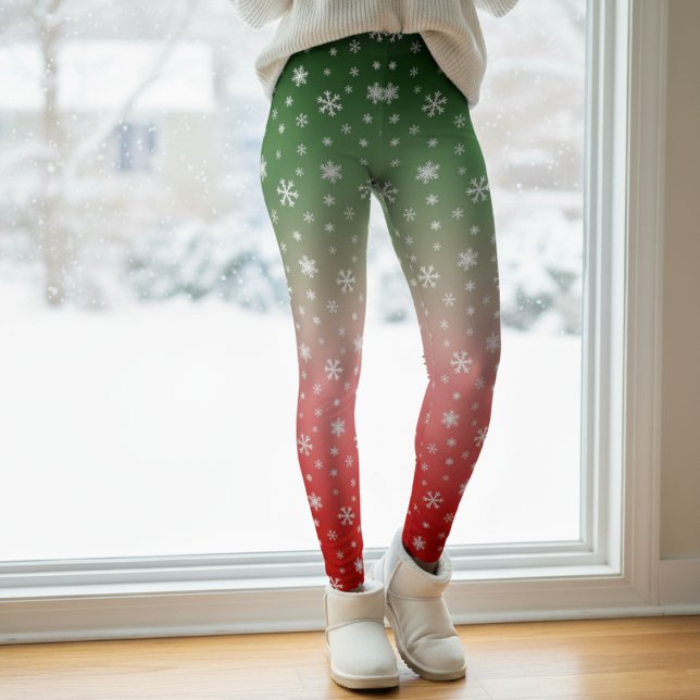 Snowflake Green & Red Ombre Christmas Leggings (Snowflake Green & Red Ombre Christmas Leggings
)