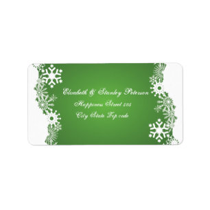 Snowflake green white winter wedding label