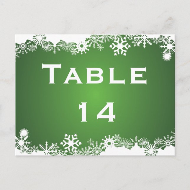 Snowflake green white winter wedding table number postcard (Front)