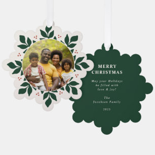 Snowflake Greenery Frame Holiday Photo Tree Decoration Card