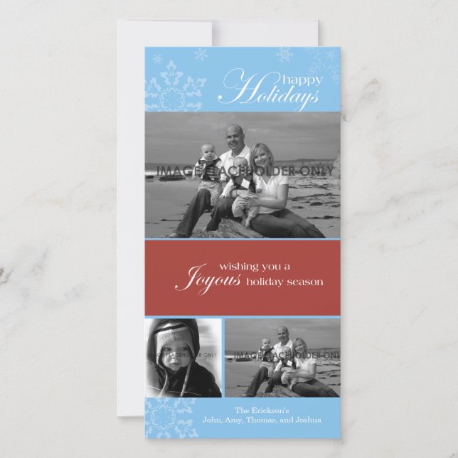 Snowflake Happy Holidays Blue Photo Card (Front)