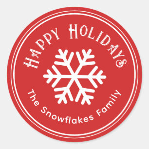 Snowflake Happy Holidays Red Sticker