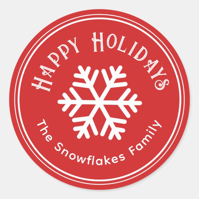 Snowflake Happy Holidays Red Sticker (Front)