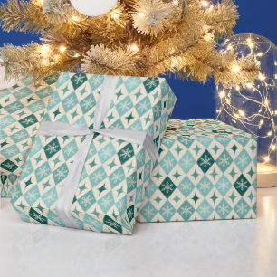 Snowflake Harlequin MCM Blue Wrapping Paper