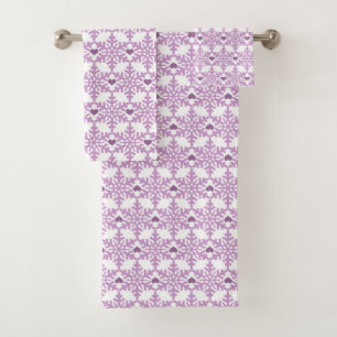 Snowflake Heart Pattern - Custom Background Colour Bath Towel Set