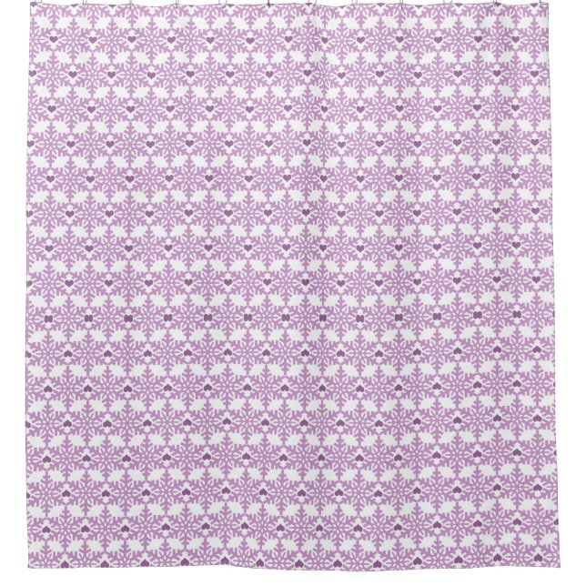 Snowflake Heart Pattern - Custom Background Colour Shower Curtain (Front)