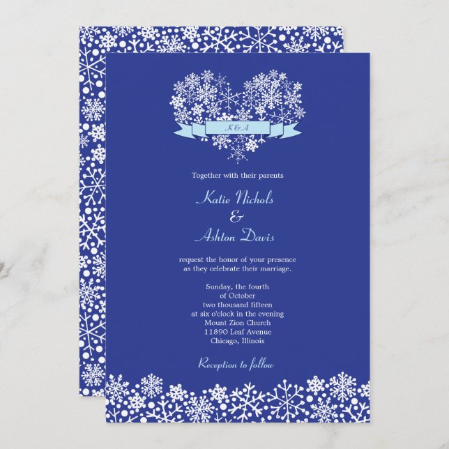 Snowflake Heart Winter Wedding Invitation (Front/Back)