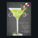 Snowflake Holiday Cocktail Party Invitation<br><div class="desc">Fun modern CHEERS! Retro Holiday Cocktail Party Invitation featuring a festive green martini glass with holly on the stem set on a popular & trendy black chalkboard background. Great for a new years eve party, holiday party, christmas party, office party, Trim the tree party or any special winter get together...</div>