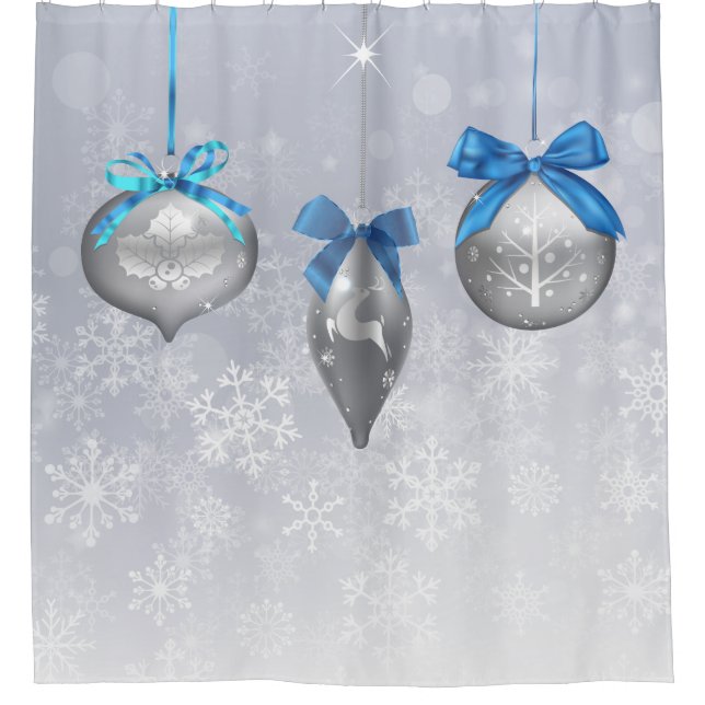 Snowflake Holiday Ornaments Shower Curtain (Front)