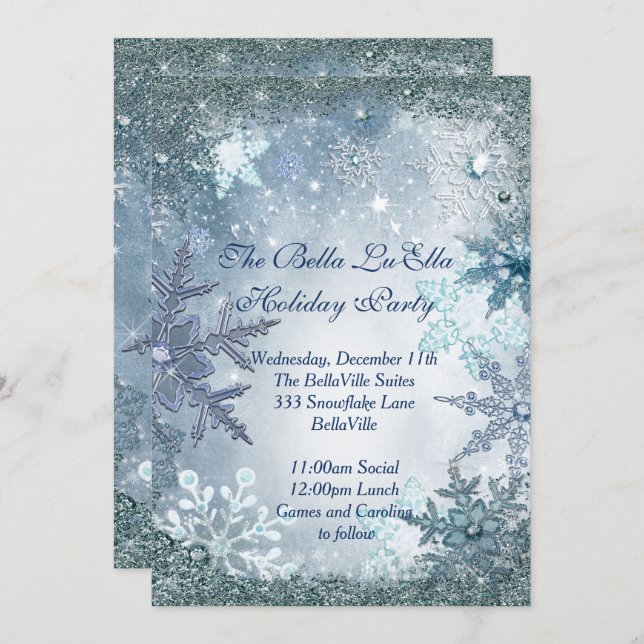 Snowflake Holiday Party Invitations (Front/Back)