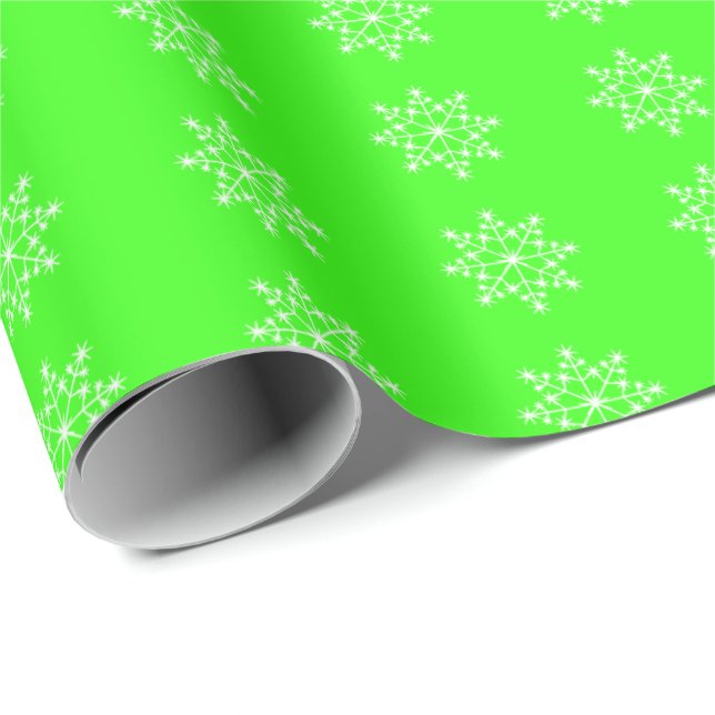 Snowflake Holiday Pattern Neon Green Christmas Wrapping Paper (Roll Corner)