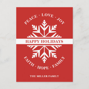 Snowflake Holiday Peace Love Joy Faith Hope Postcard