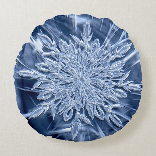 Snowflake Ice Crystal Round Cushion (Front)