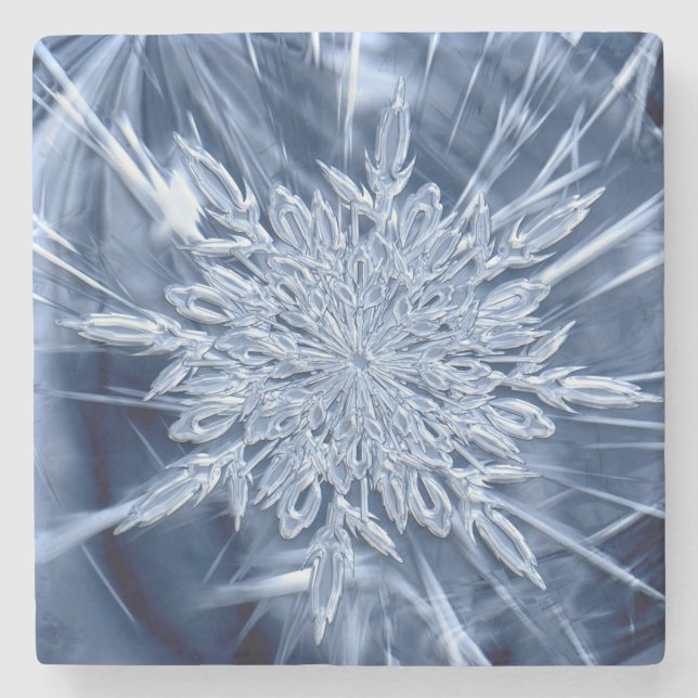 Snowflake Ice Crystal Stone Coaster (Front)