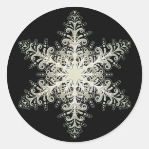 Snowflake ice lace winter white and black elegant classic round sticker