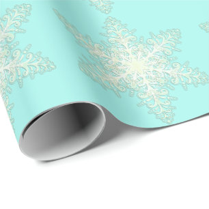 Snowflake icy lace winter white and teal elegant wrapping paper