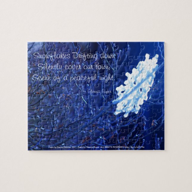 snowflake in blue 7 haiku jigsaw puzzle (Horizontal)