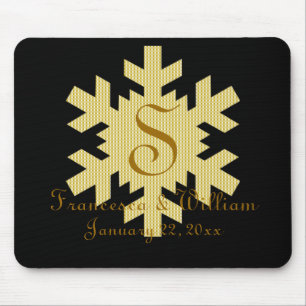 "Snowflake in Gold & White Plaid" - Monogram (1) Mouse Mat