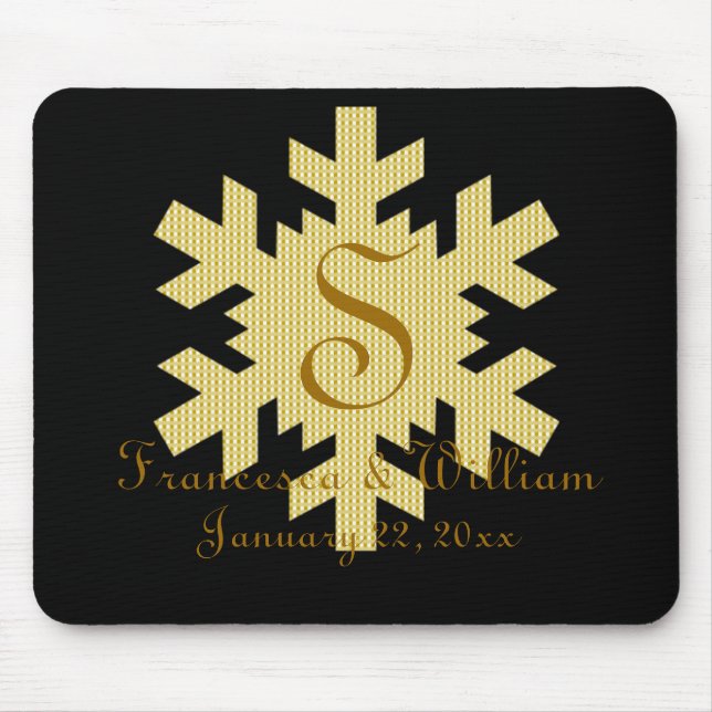"Snowflake in Gold & White Plaid" - Monogram (1) Mouse Mat (Front)