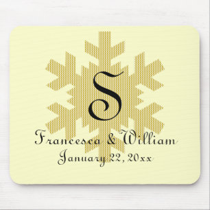 "Snowflake in Gold & White Plaid" - Monogram (1) Mouse Mat