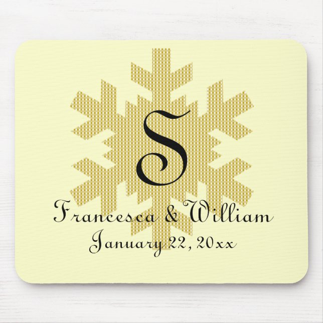"Snowflake in Gold & White Plaid" - Monogram (1) Mouse Mat (Front)