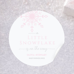 Snowflake is on the way Winter Baby Shower Classic Round Sticker