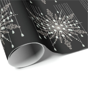 Snowflake jewel elegant crystal winter black silve wrapping paper