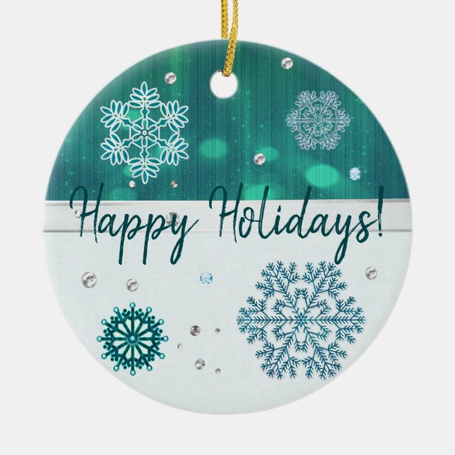 Snowflake Jeweled 3D CUSTOM MESSAGE Ceramic Tree Decoration (Front)