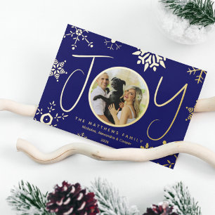 Snowflake Joy Custom Photo Foil Holiday Card