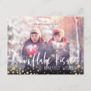 Snowflake Kisses & Heartfelt Wishes   Family Photo Holiday Postcard