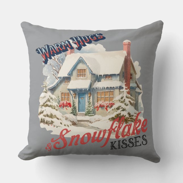 SnowFlake Kisses Smaller Throw Pillow (Front)