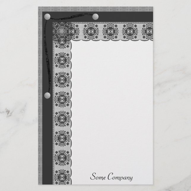 Snowflake Lace And Brads Set (Black And White) Stationery (Front)