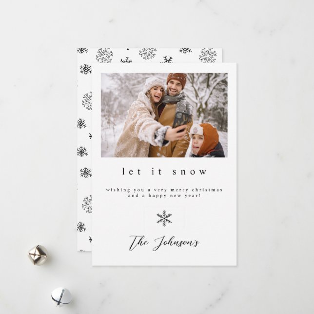 Snowflake Let it Snow Photo Christmas Card (Front/Back In Situ)