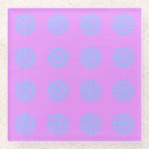 Snowflake Light Blue Winter Festive Pattern Lilac Glass Coaster