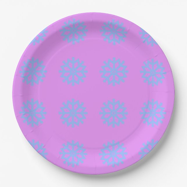  Snowflake Light Blue Winter Festive Pattern Lilac Paper Plate (Front)