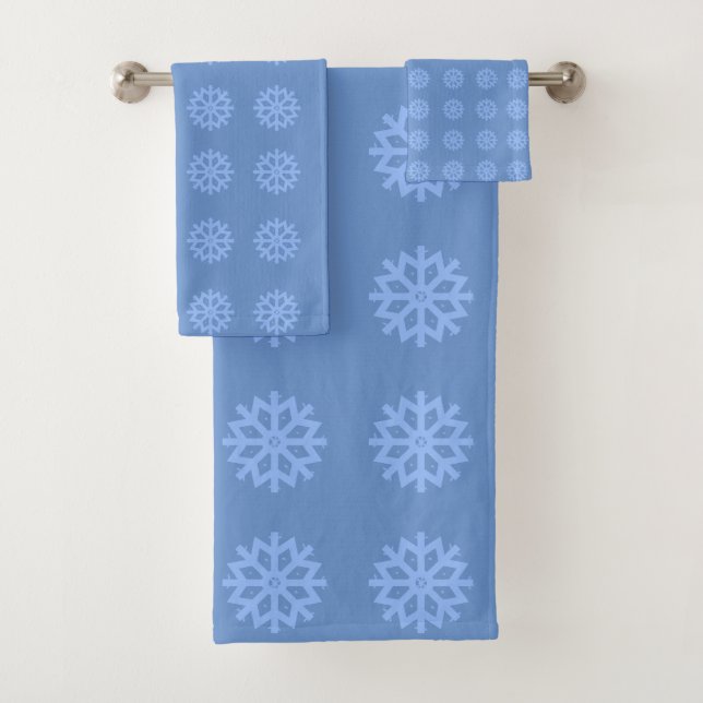  Snowflake Light Blue Winter Pattern  Bath Towel Set (Insitu)