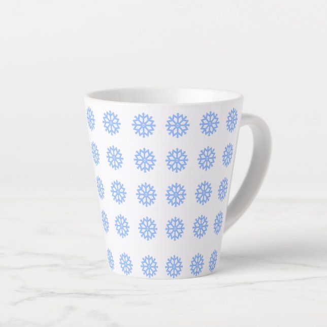  Snowflake Light Blue Winter Pattern Latte Mug (Right Angle)
