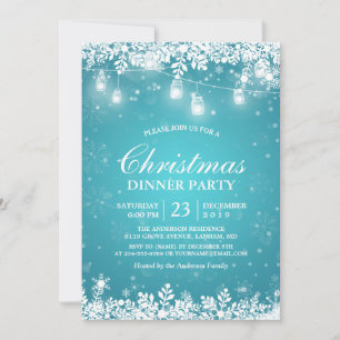 Snowflake Lights Turquoise Holiday Christmas Party Invitation