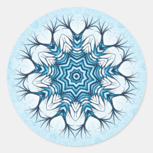 Snowflake Mandala In Blue Winter Abstract Art Classic Round Sticker