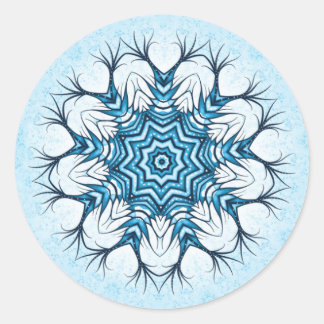 Snowflake Mandala In Blue Winter Abstract Art Classic Round Sticker